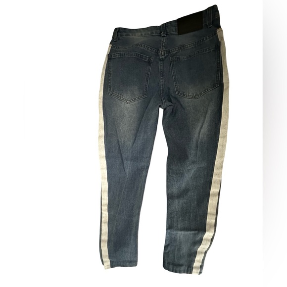 BOOHOO MAN Distressed Super Skinny White Painted Stripe Jean Blue Mens Size 28. - Picture 8 of 16